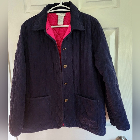 Alfred Dunner Quilted Navy Light Chore Jacket Coat Pink Accents, size 12 Petite - Picture 2 of 5
